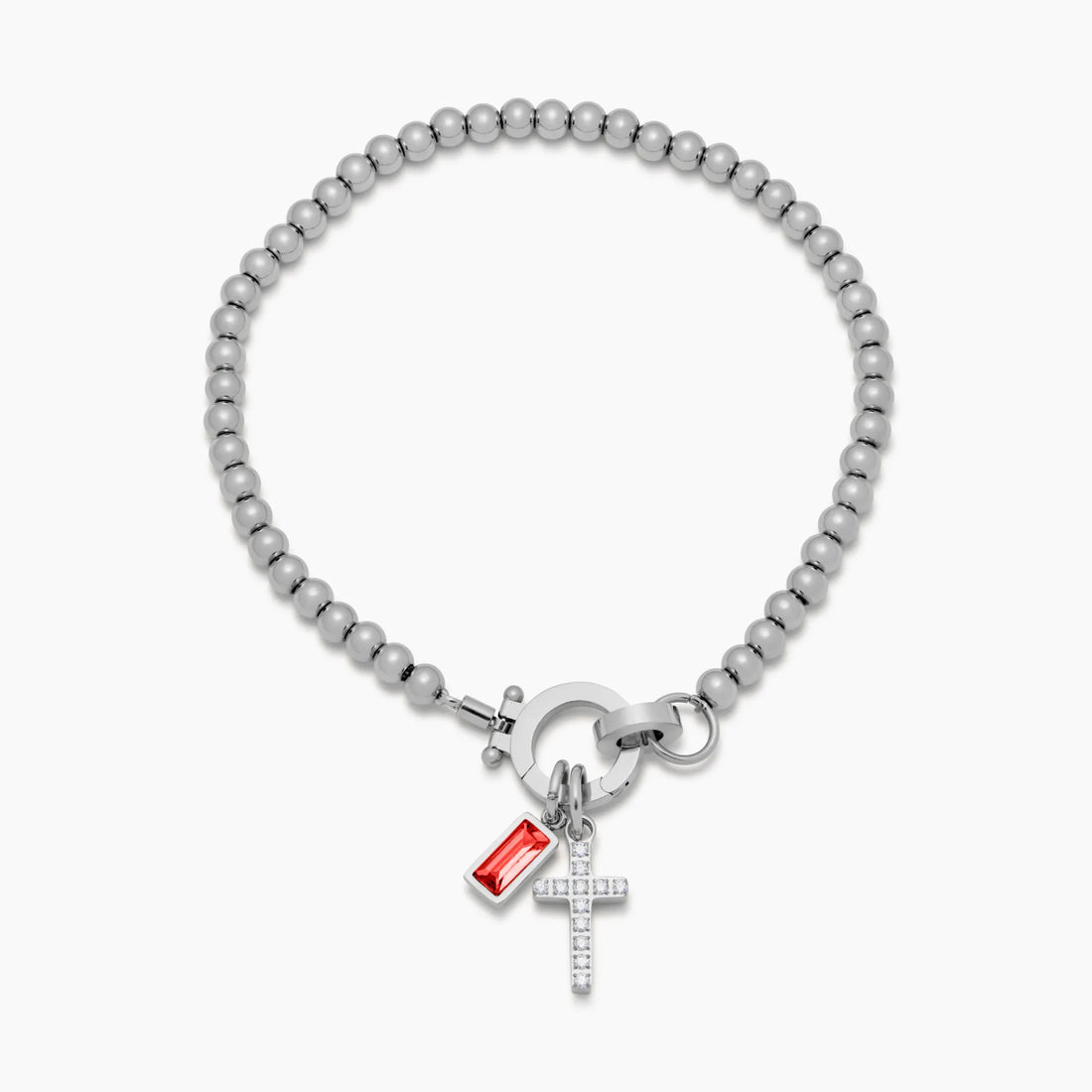 Beaded Bracelet with Cross Charm and Birthstone