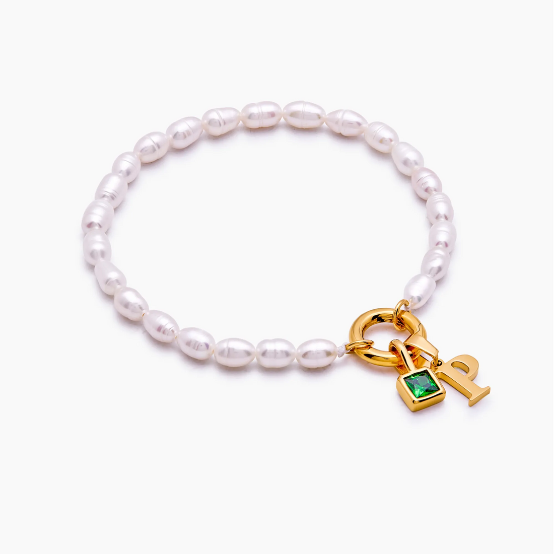 Pearl Bracelet with Initial and Birthstone