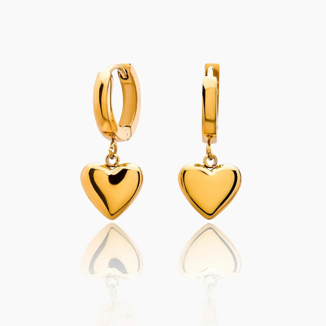 Huggie Earrings with Heart Pendant