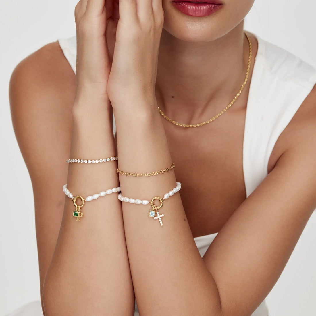 Pearl Bracelet with Initial and Birthstone