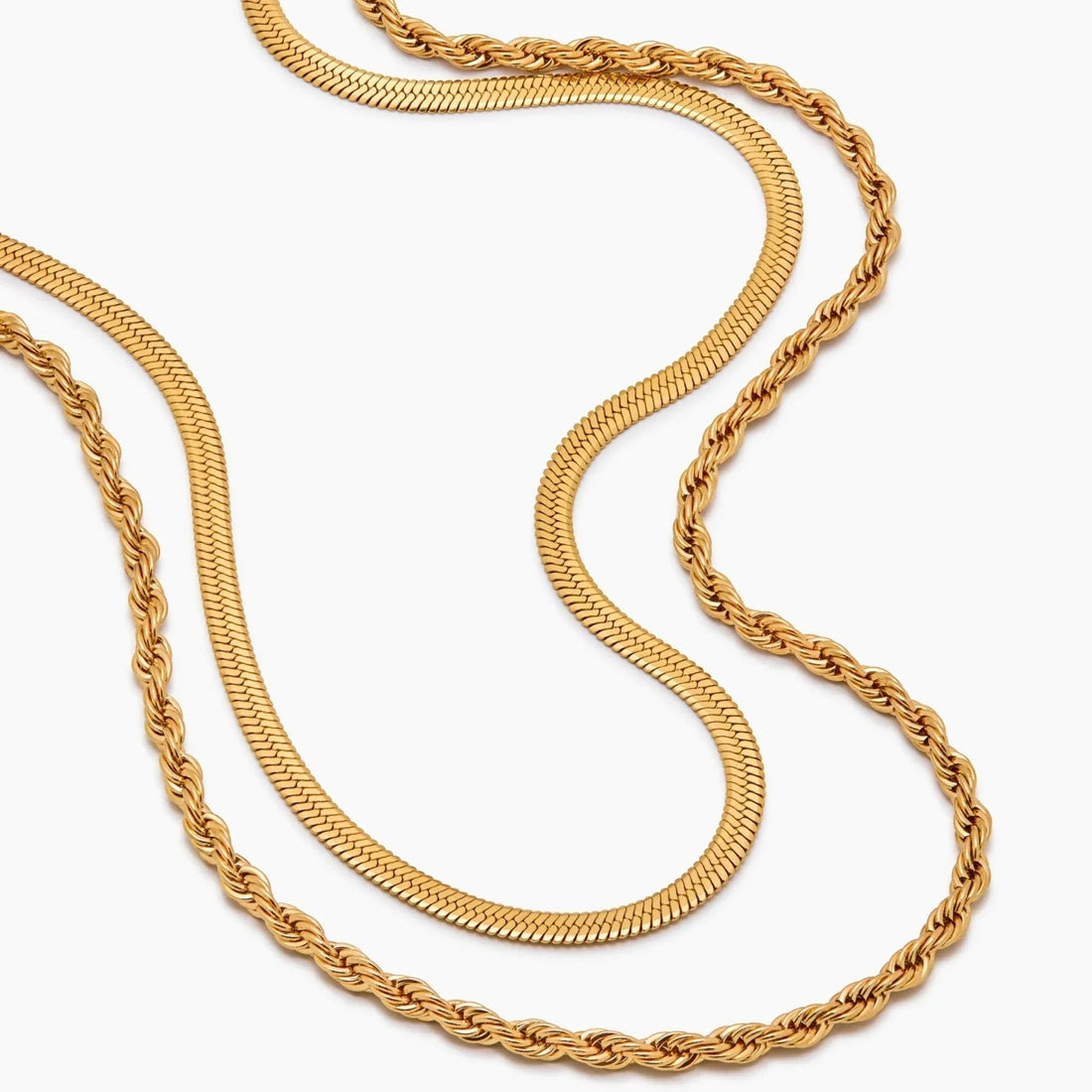 Double Necklace with Herringbone and Rope Chain