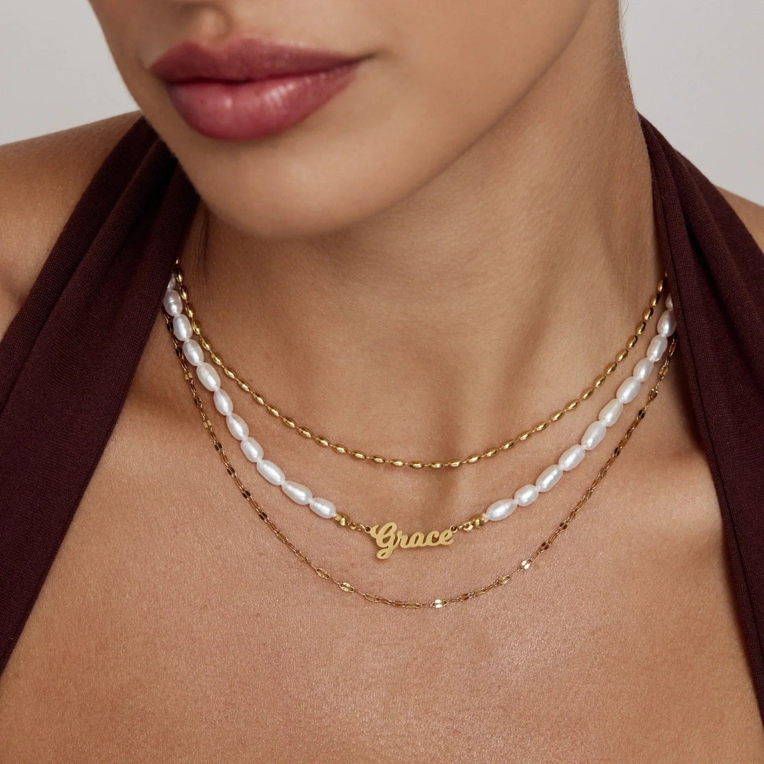 Personalized Name Necklace with Pearls