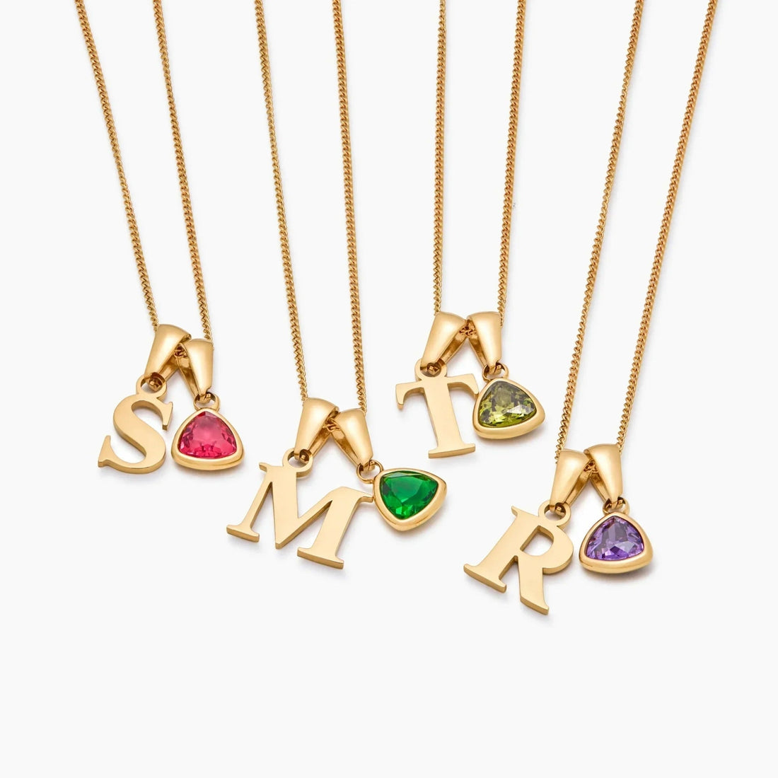 Initial Necklace with Birthstone Charm