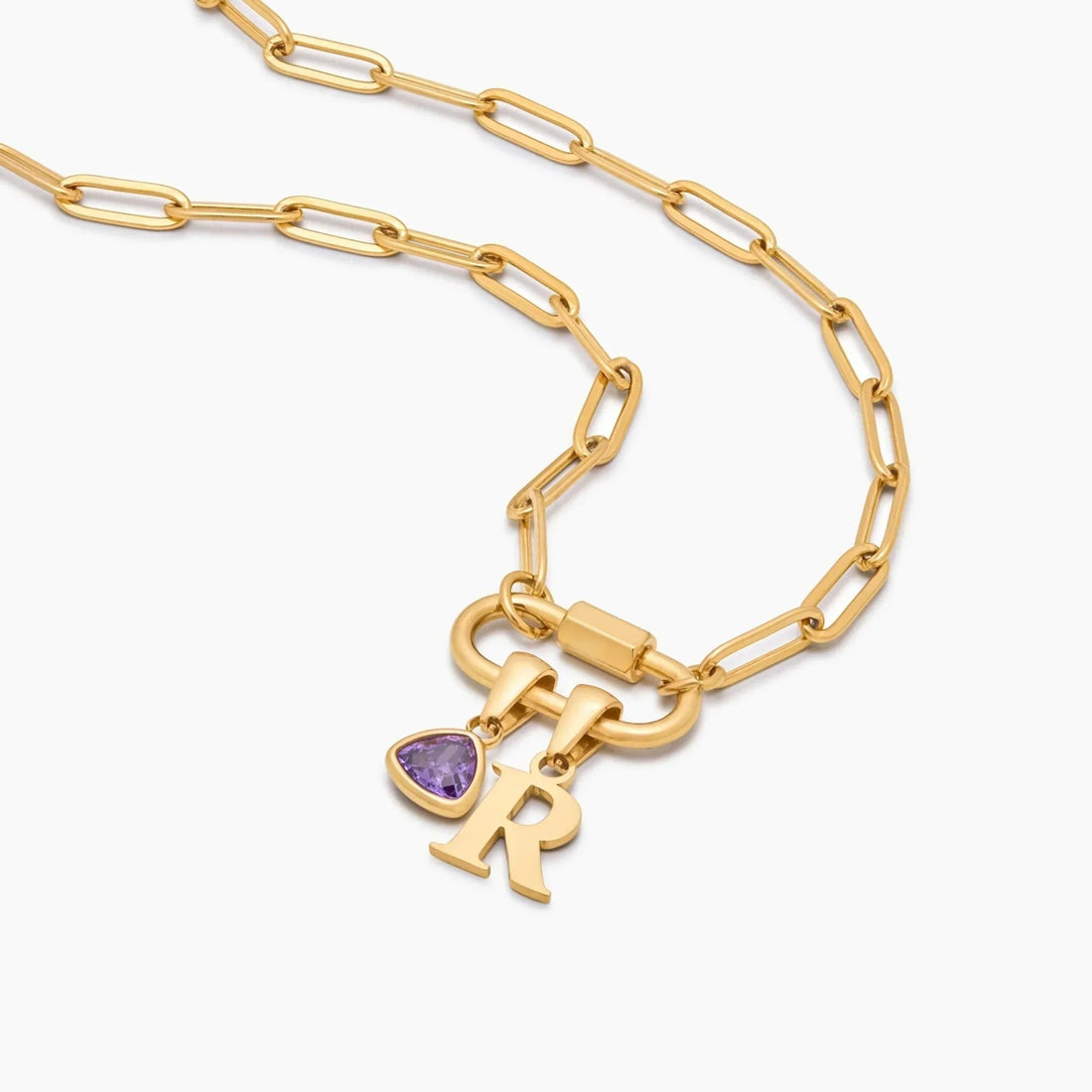 Necklace with Carabiner Charm, Initial and Birthstone