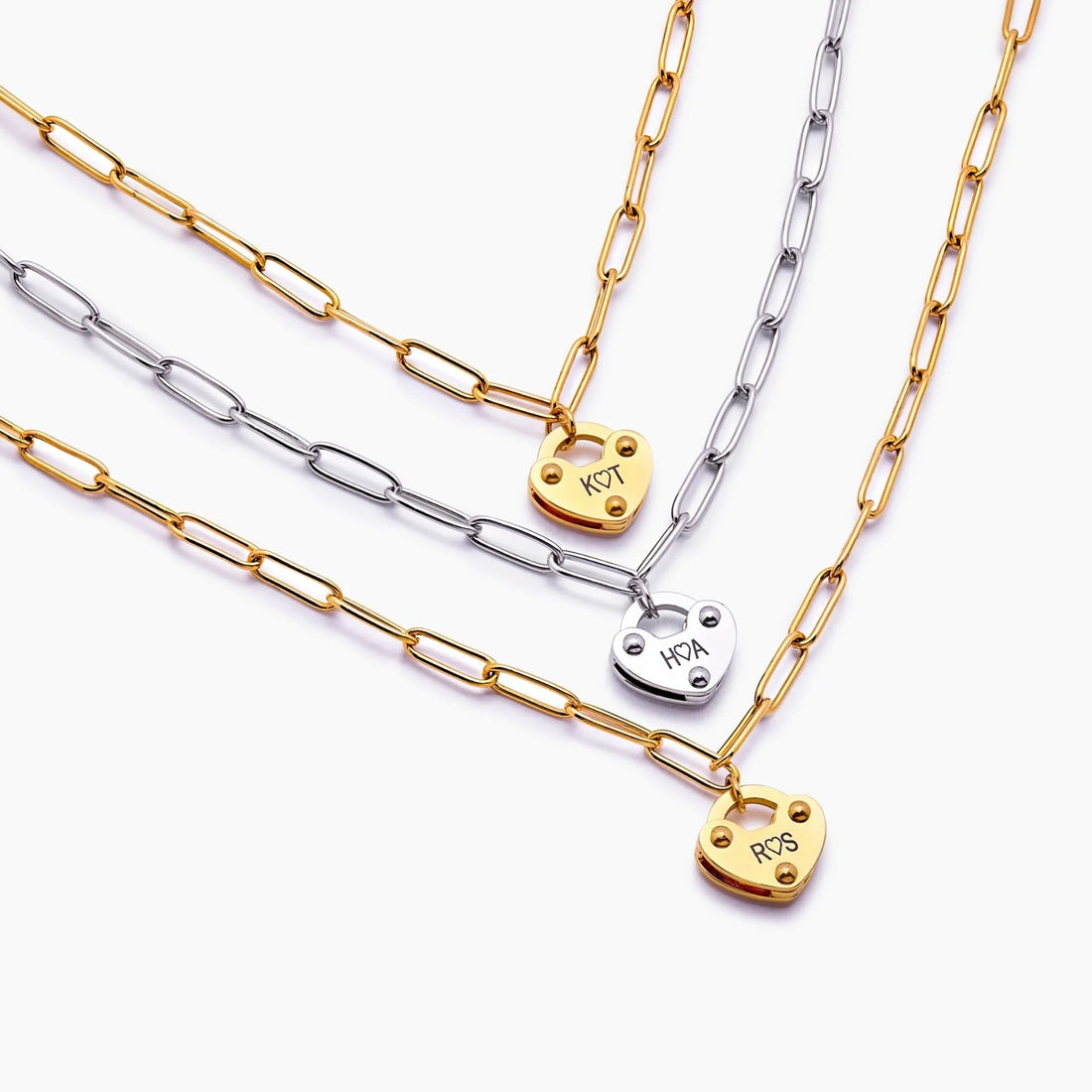 Name Necklace with Heart Padlock and Initial