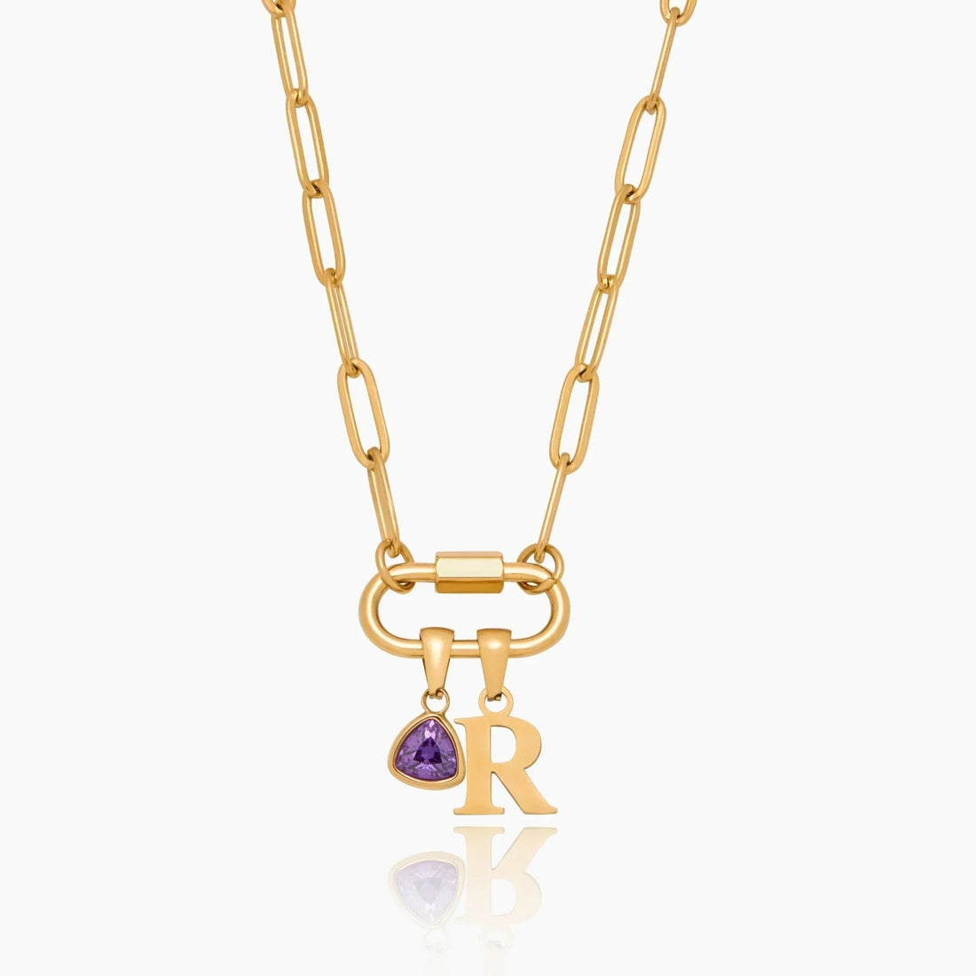 Necklace with Carabiner Charm, Initial and Birthstone