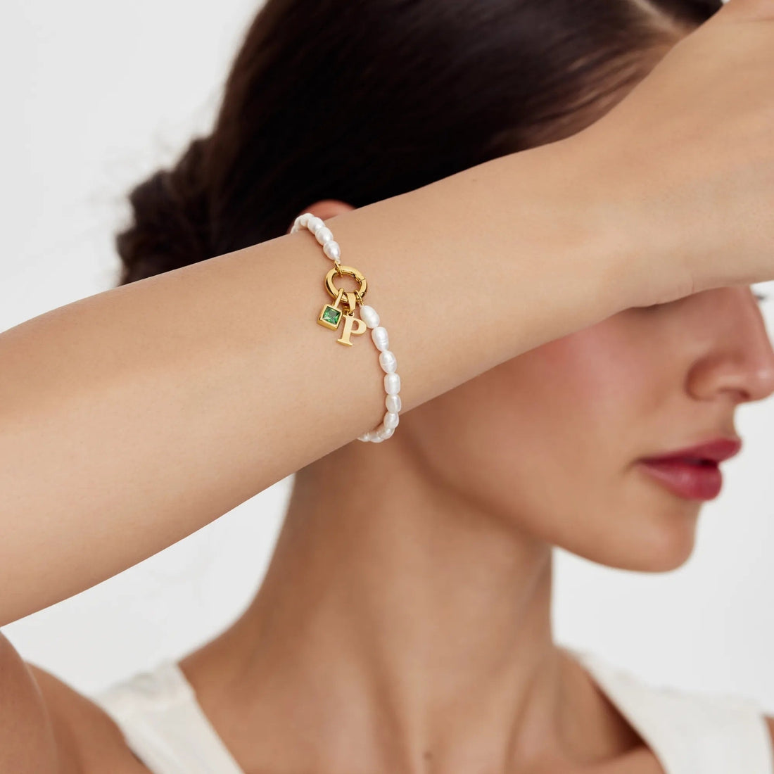 Pearl Bracelet with Initial and Birthstone