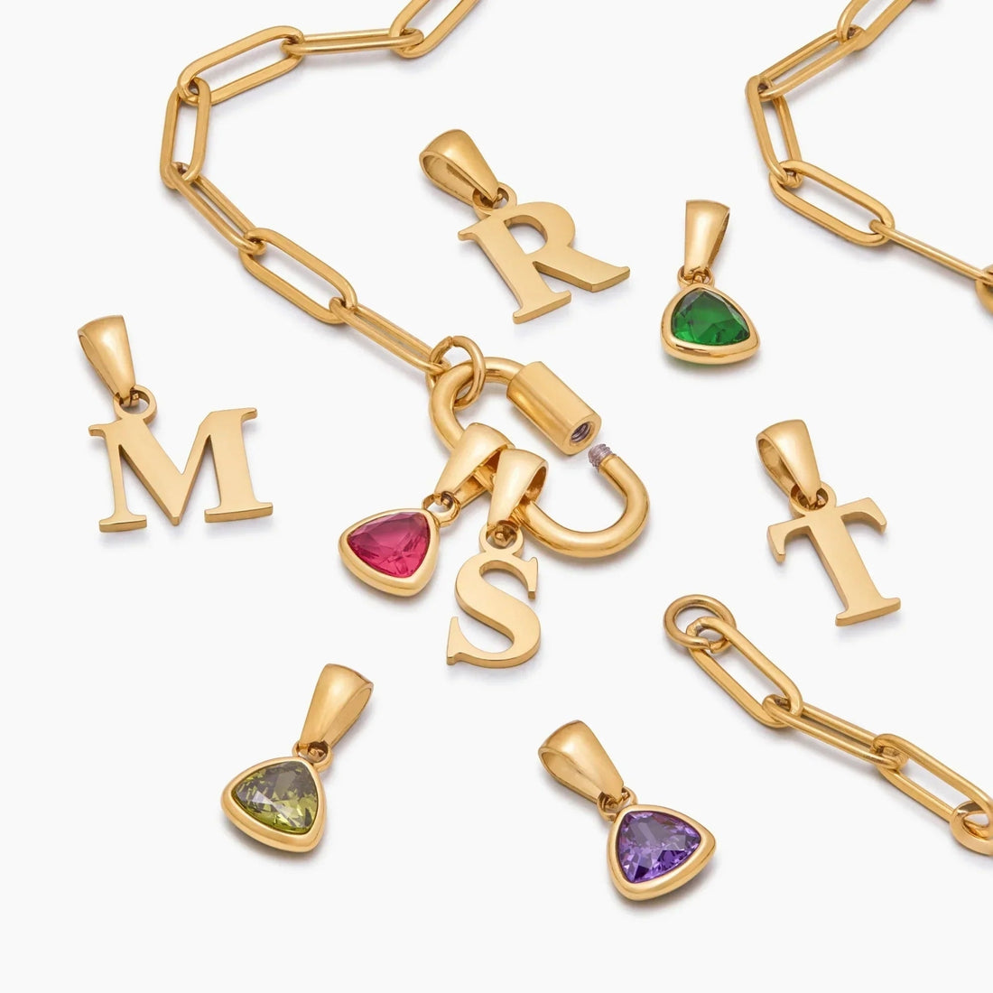 Necklace with Carabiner Charm, Initial and Birthstone