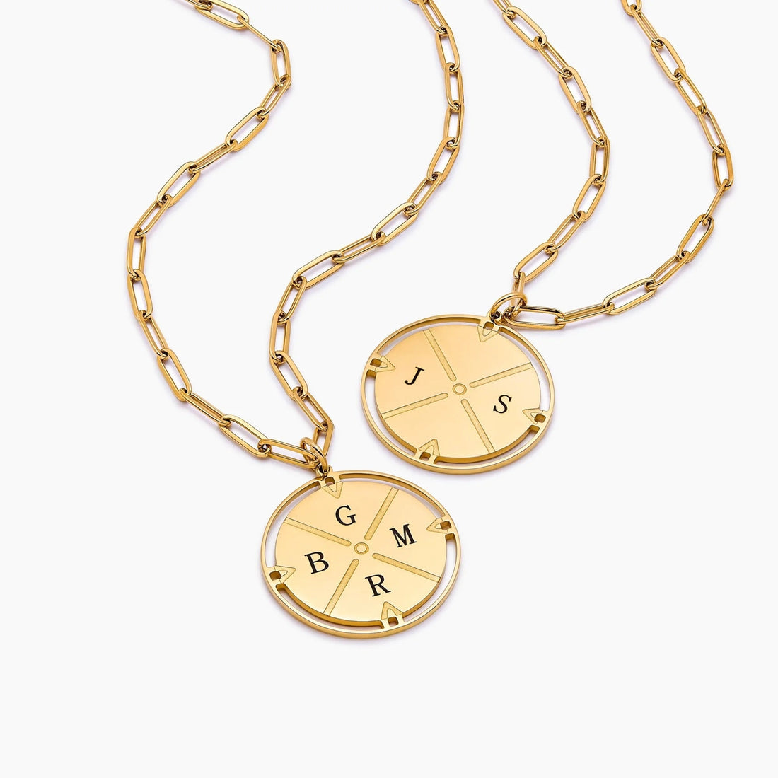 Compass Necklace with Engraved Initial