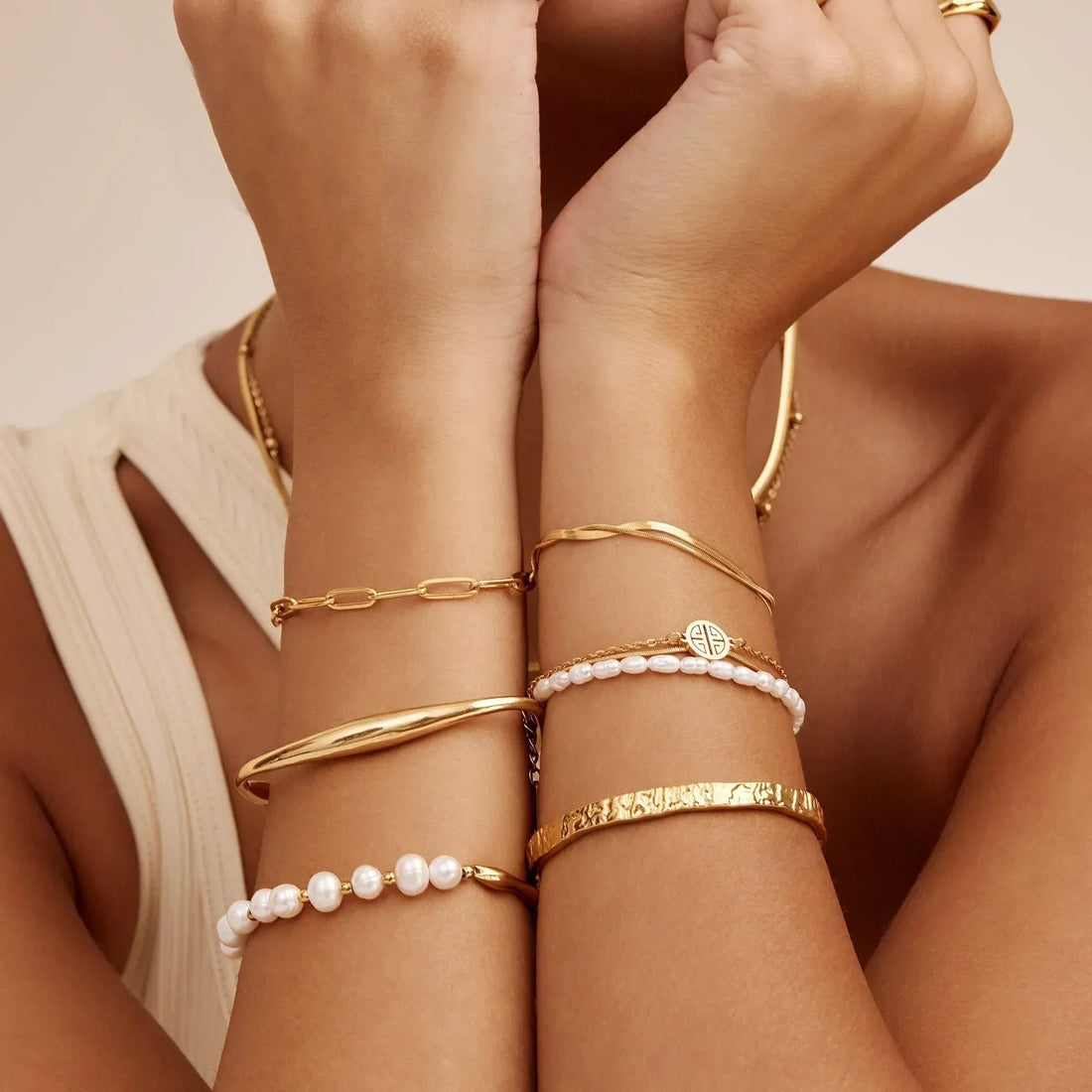 Sunshine Layered Pearl and Gold Bracelet