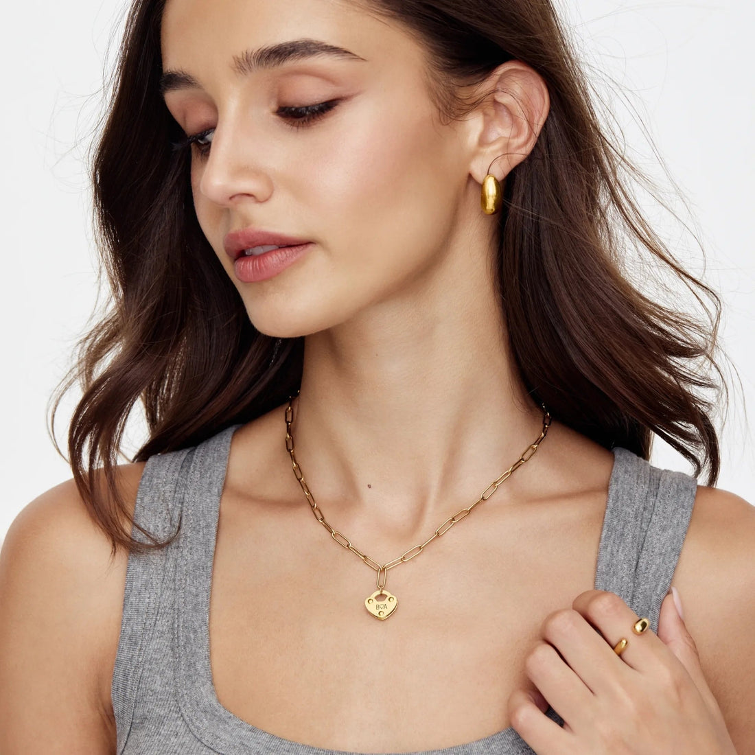 Name Necklace with Heart Padlock and Initial