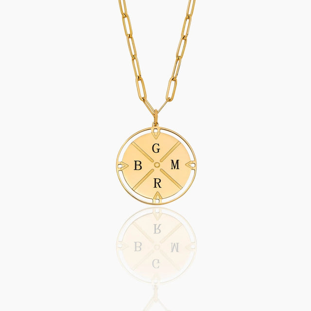 Compass Necklace with Engraved Initial