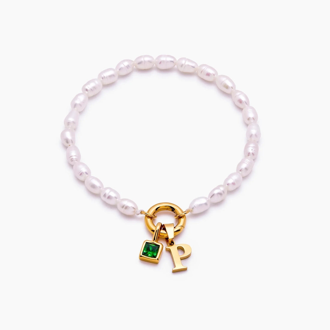Pearl Bracelet with Initial and Birthstone