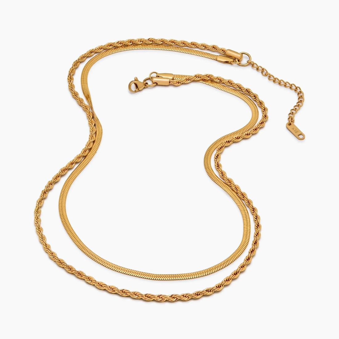 Double Necklace with Herringbone and Rope Chain