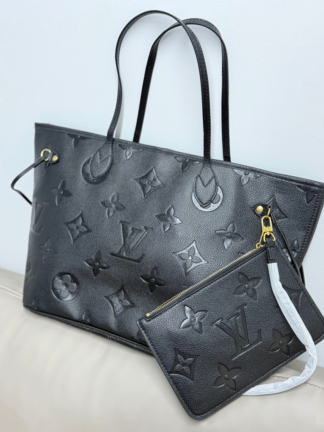 Luxury LV Neverfull Black Embossed