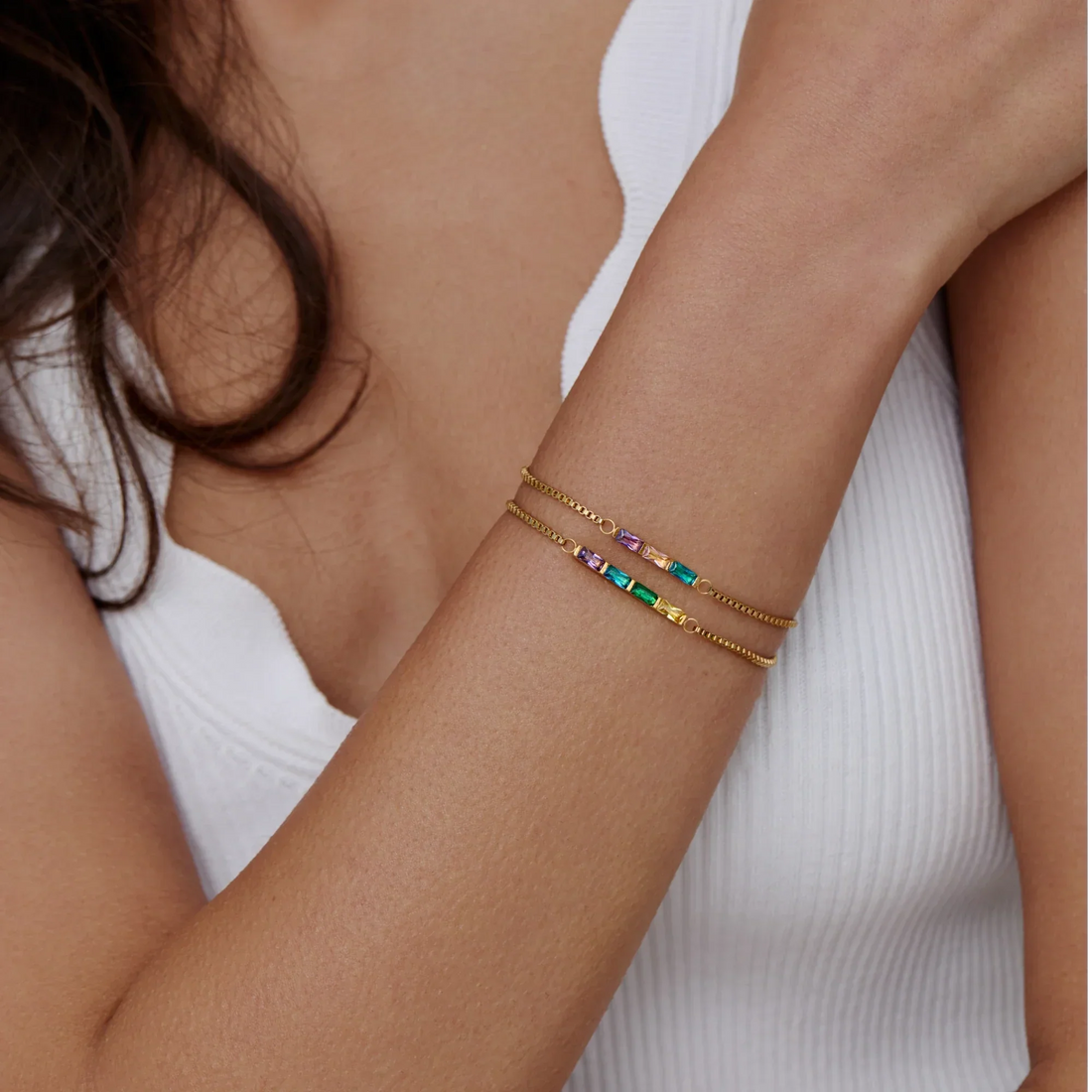 Delicate Baguette Birthstone Bracelet