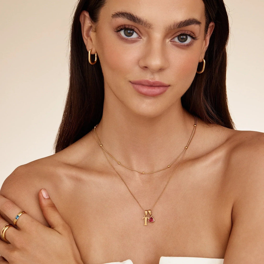 Initial Necklace with Birthstone Charm
