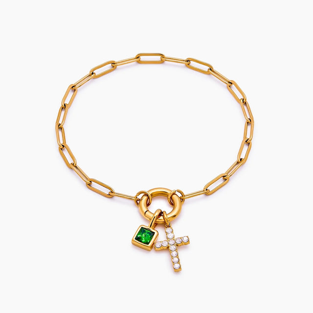 Paperclip Chain Charm Bracelet with Cross