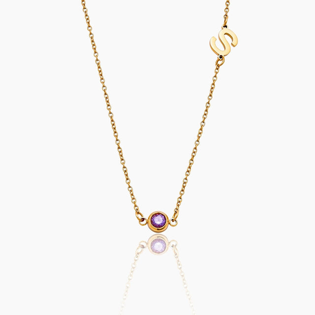 Necklace with Side Initial and Birthstone
