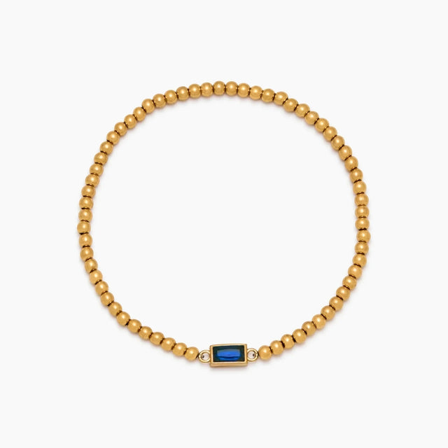 Gold Beaded Bracelet with Birthstone