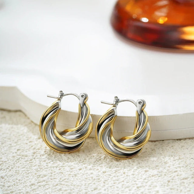 Two-Tone Twisted Hoop Earrings