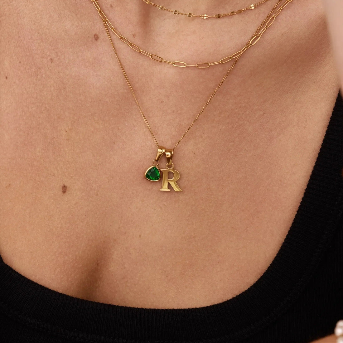 Initial Necklace with Birthstone Charm