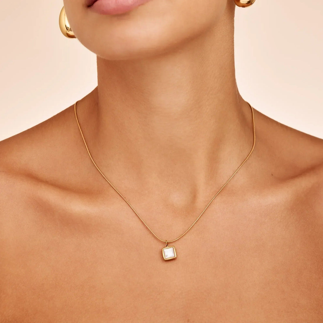 Square Mother-of-Pearl Pendant Necklace
