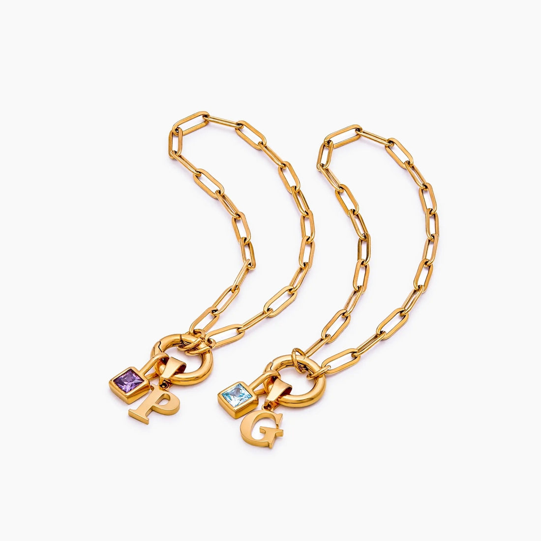Paperclip Bracelet with Initial and Birthstone