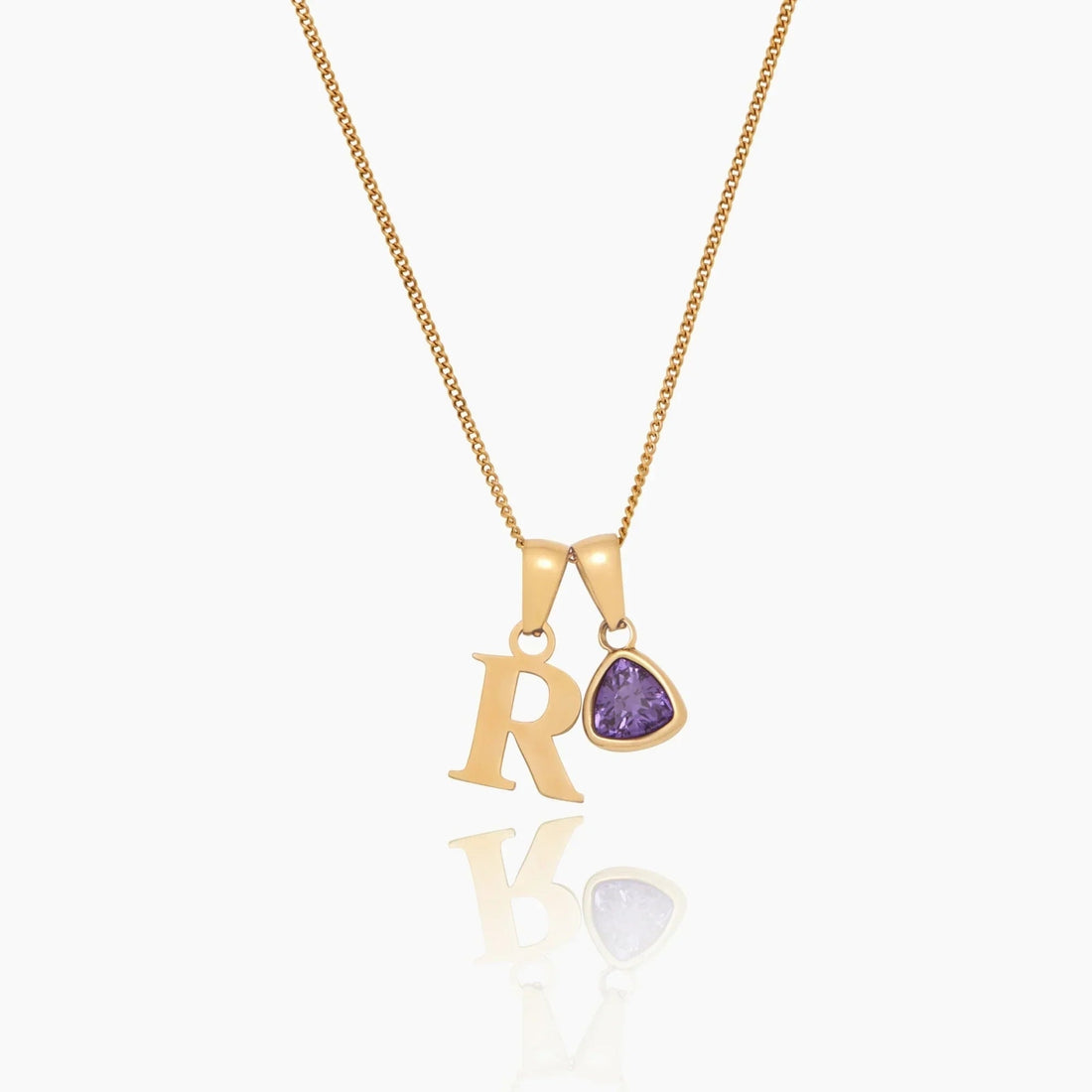 Initial Necklace with Birthstone Charm