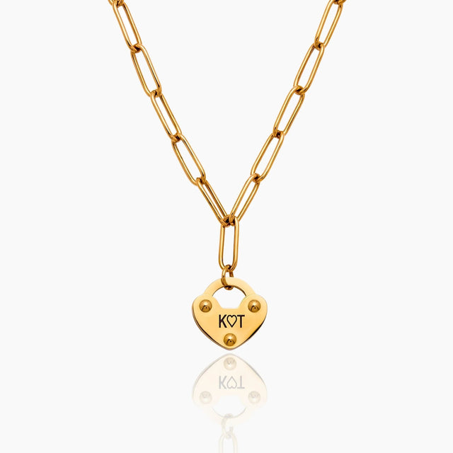 Name Necklace with Heart Padlock and Initial