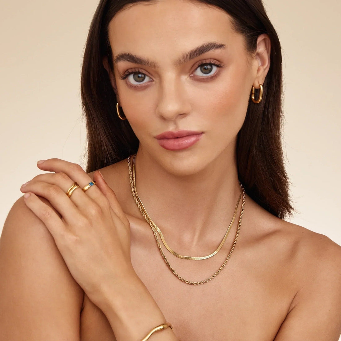Double Necklace with Herringbone and Rope Chain