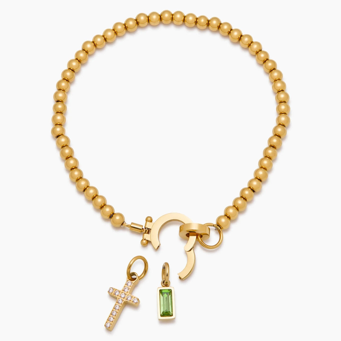 Beaded Bracelet with Cross Charm and Birthstone
