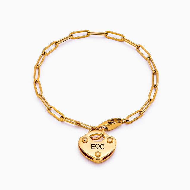Bracelet with Heart Padlock Charm and Initial