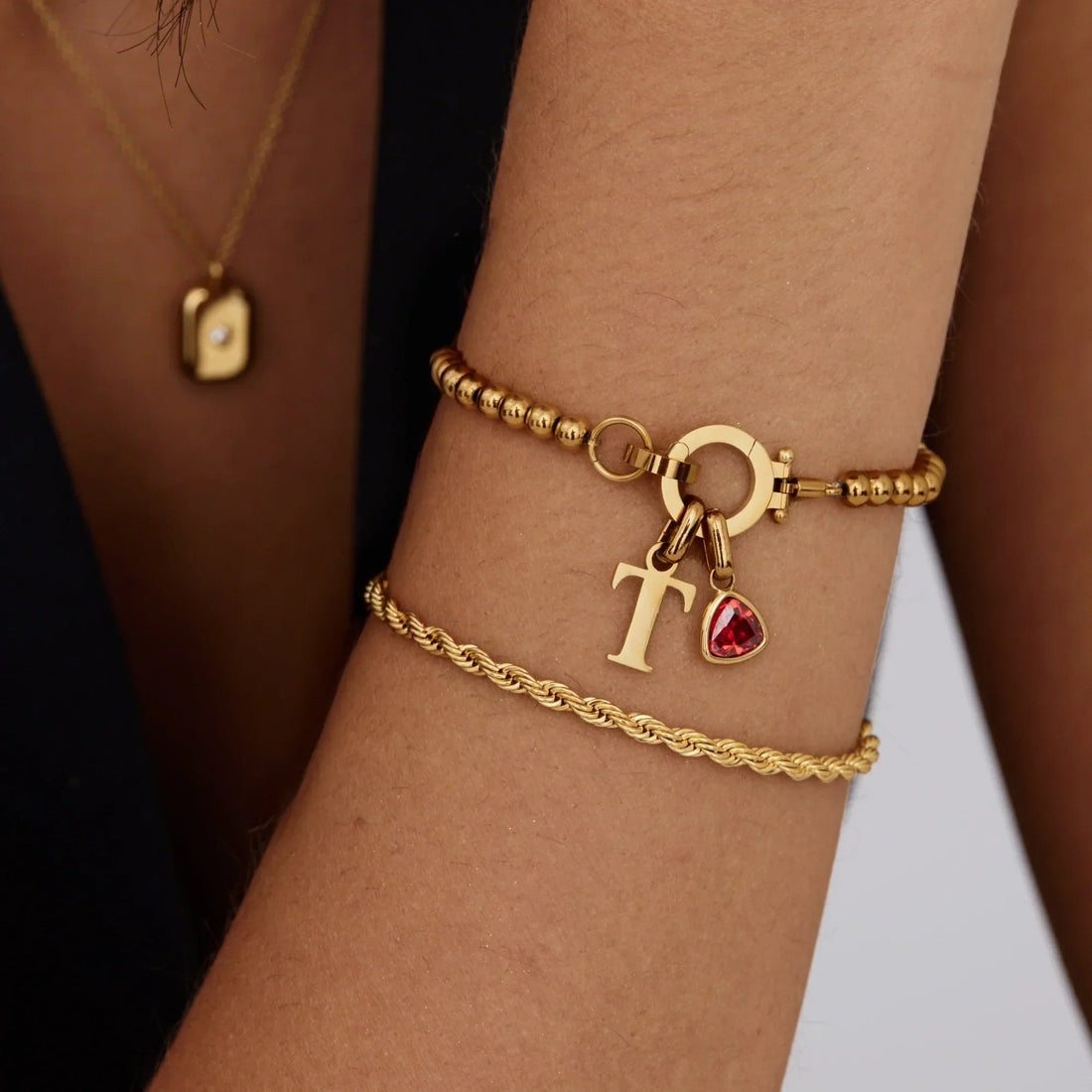 Charm Bracelet with Birthstone and Initial
