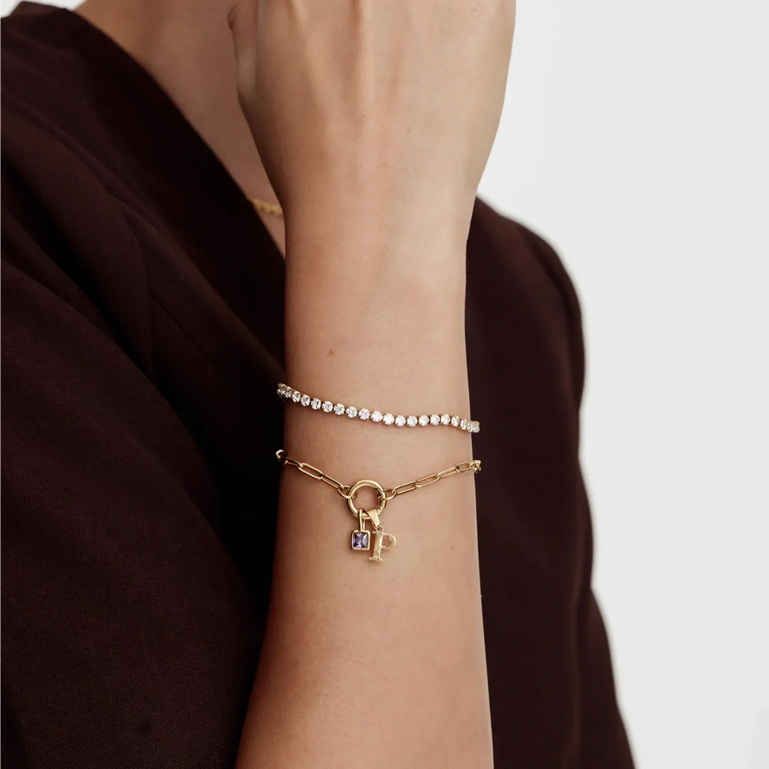 Paperclip Bracelet with Initial and Birthstone