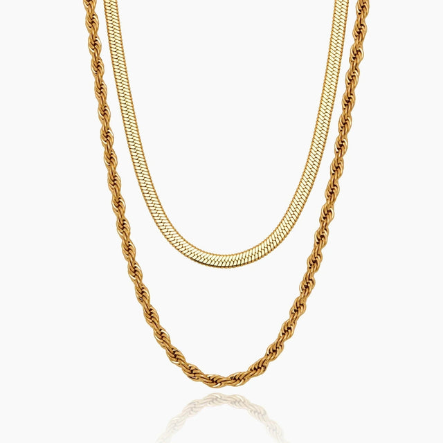 Double Necklace with Herringbone and Rope Chain